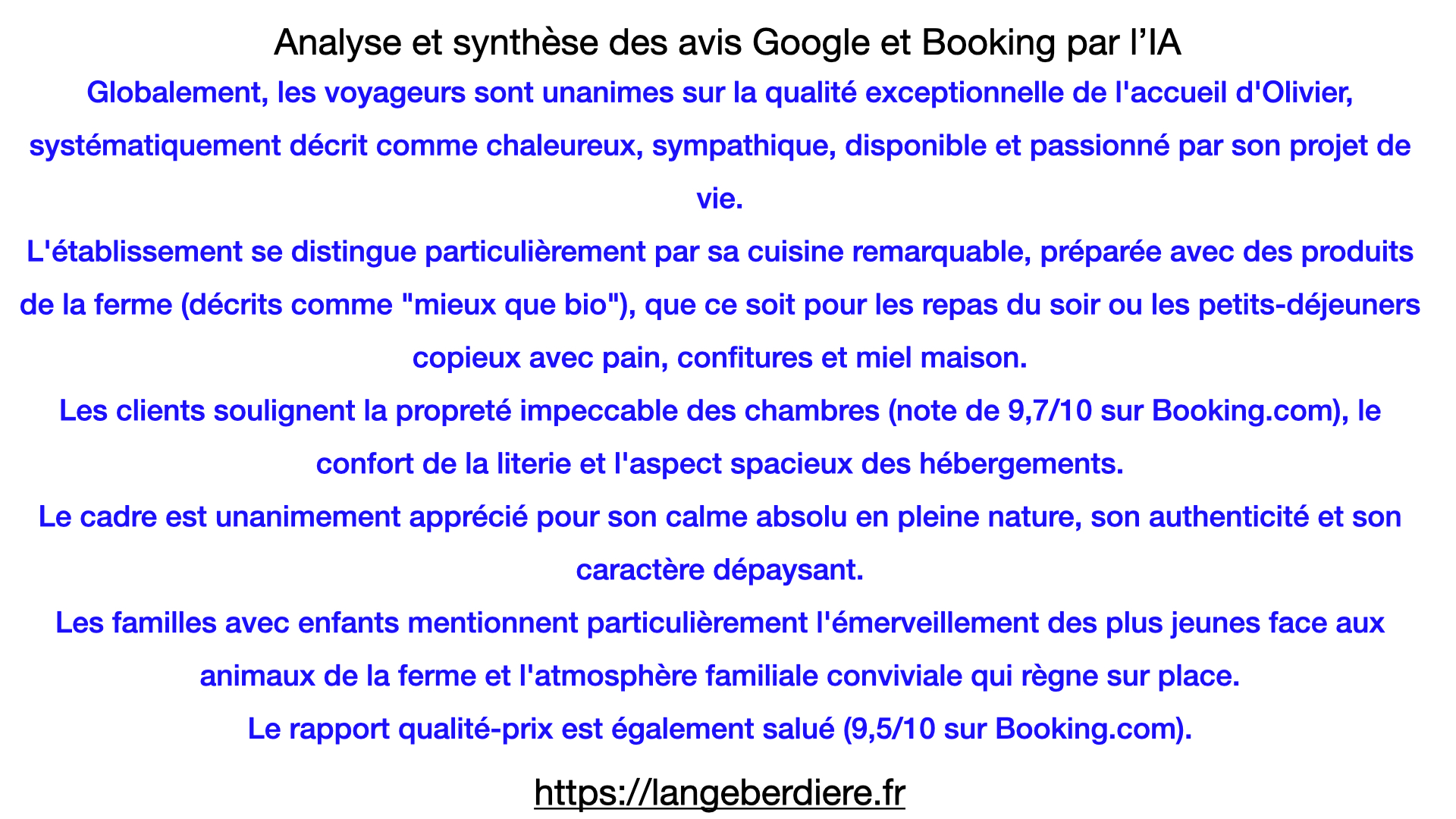 Synthèse indépendante des avis voyageurs réalisée par l'IA